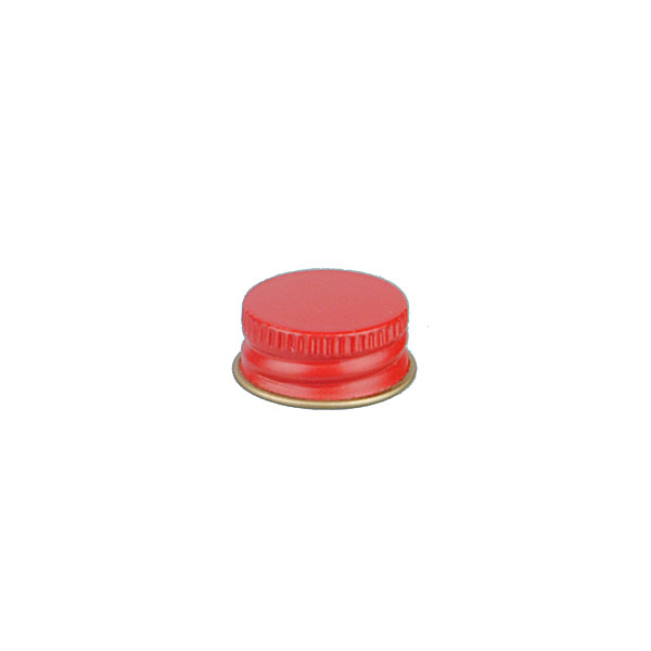 20-400 RED THREADS AND KNURLED EDGE TIN PLATE METAL SCREW CAP - PULP AND VINYL LINER