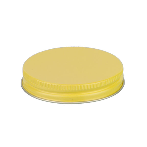 58-400 YELLOW THREADS AND KNURLED EDGE TIN PLATE METAL SCREW CAP - PLASTISOL LINER